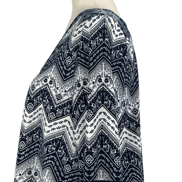 STEM & VINE CHEVRON GEO PRINT 3/4 BELL SLEEVES V-NECK BLOUSE MULTI‎ LARGE EUC - Picture 5 of 14